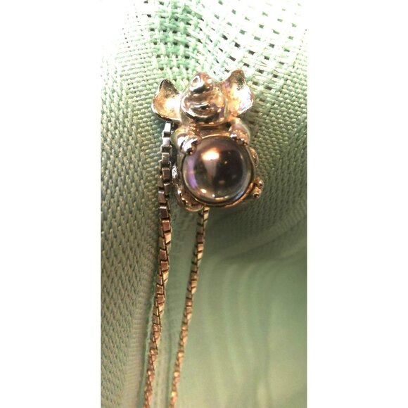 Sterling Silver Box Chain 20 inch and Pendant Elephant Holding a Moonstone Gem - Picture 3 of 8